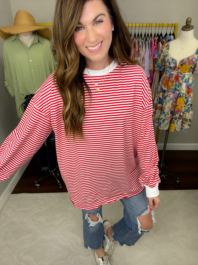 Polished Prep Striped Top in Red