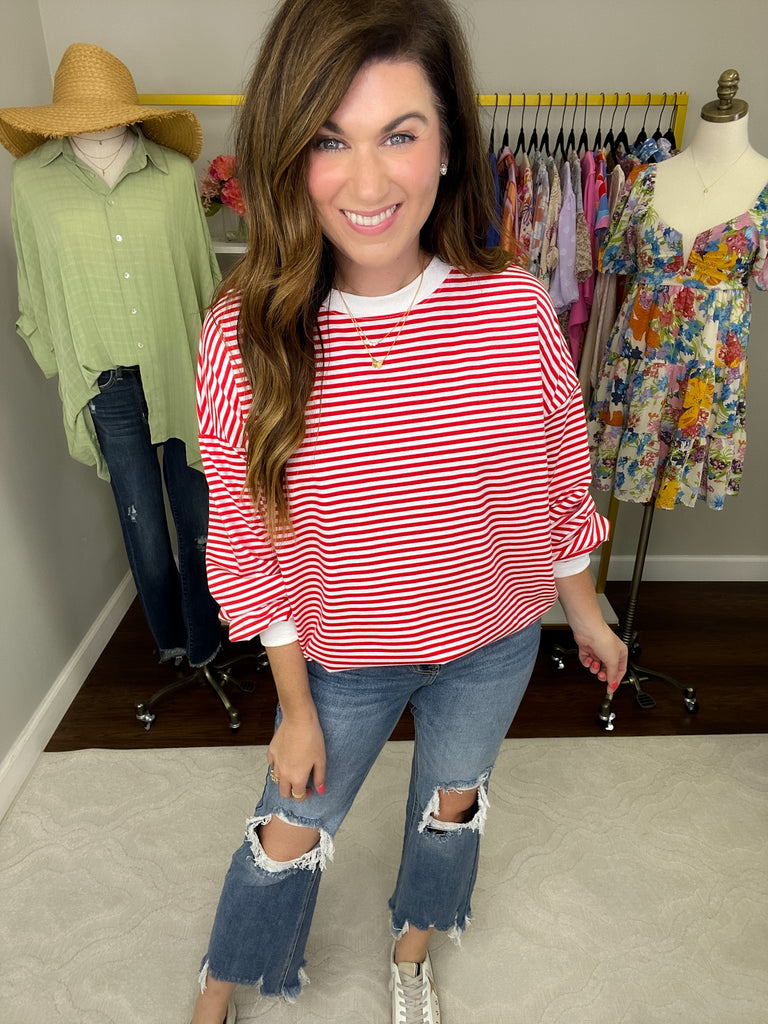 Polished Prep Striped Top in Red