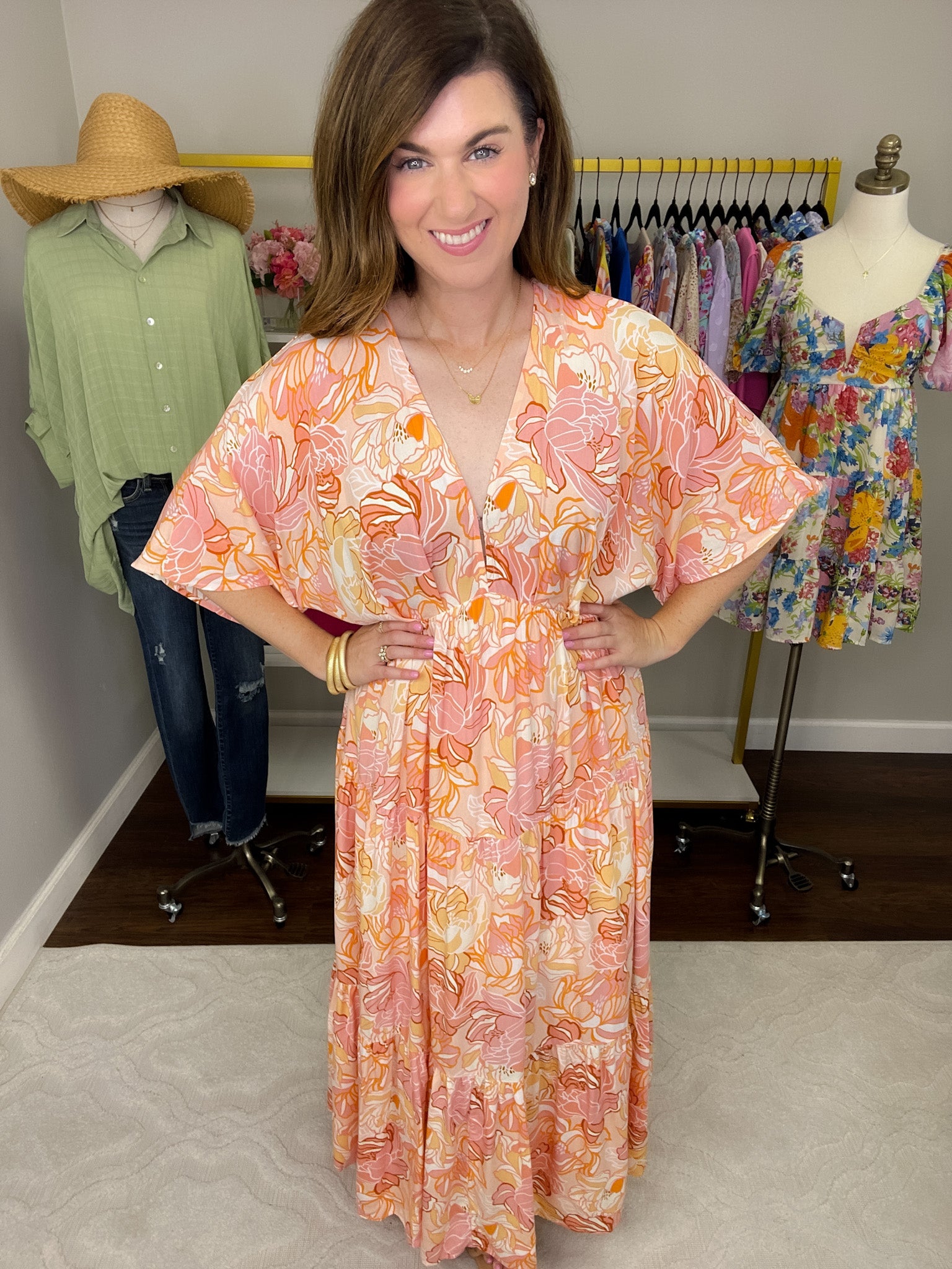 Painted Petals Maxi Dress in Peach