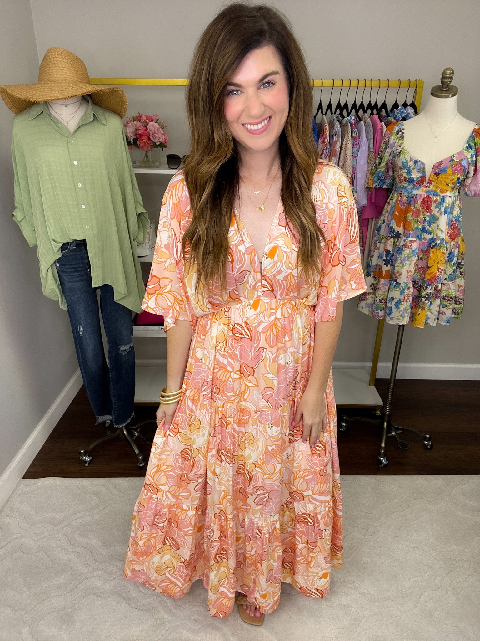 Painted Petals Maxi Dress in Peach