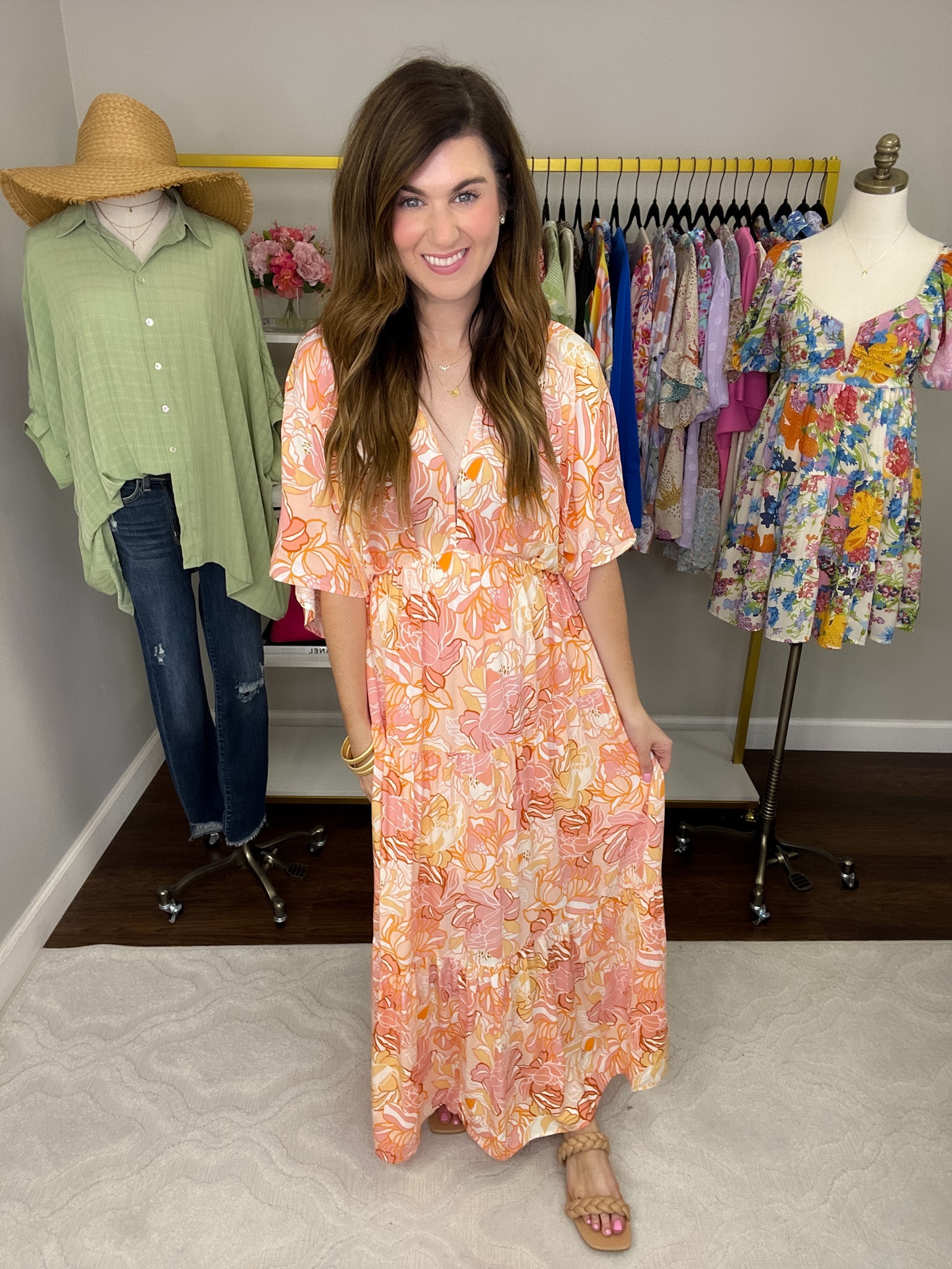 Painted Petals Maxi Dress in Peach