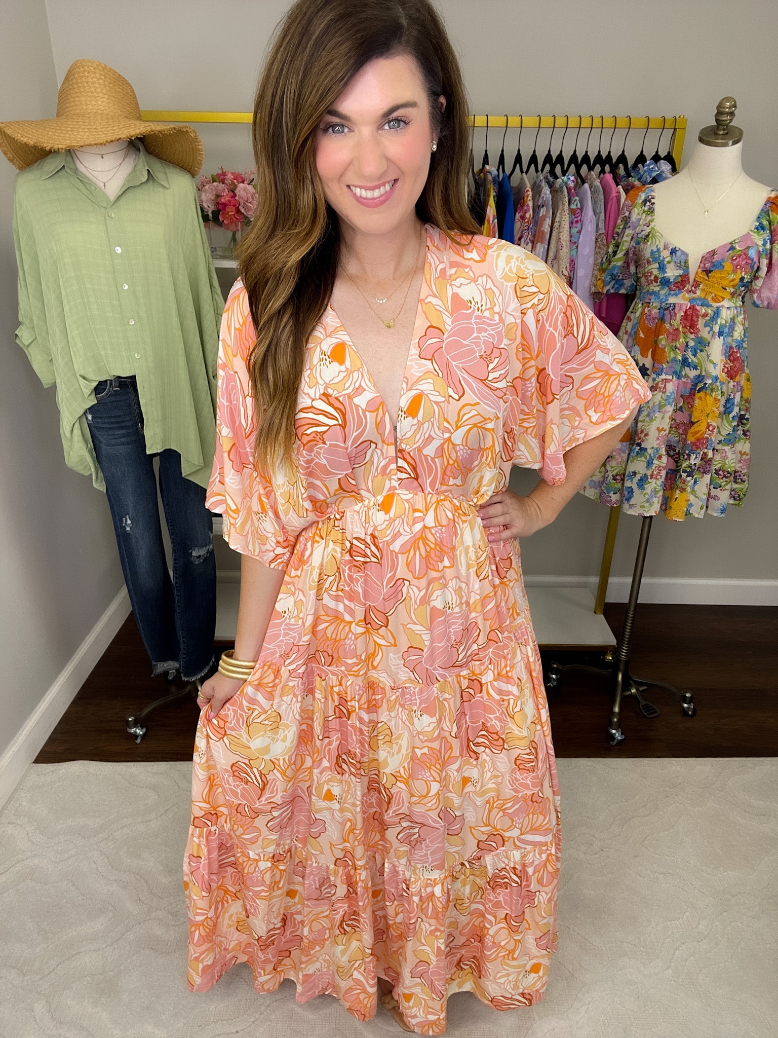 Painted Petals Maxi Dress in Peach