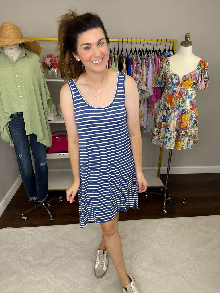 *BELLES & DOORBUSTER* Seeing Clearly Dress in Mustard and Blue