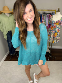 *BELLES & DOORBUSTER* Eye Candy Sweater in Turquoise *Final Sale*
