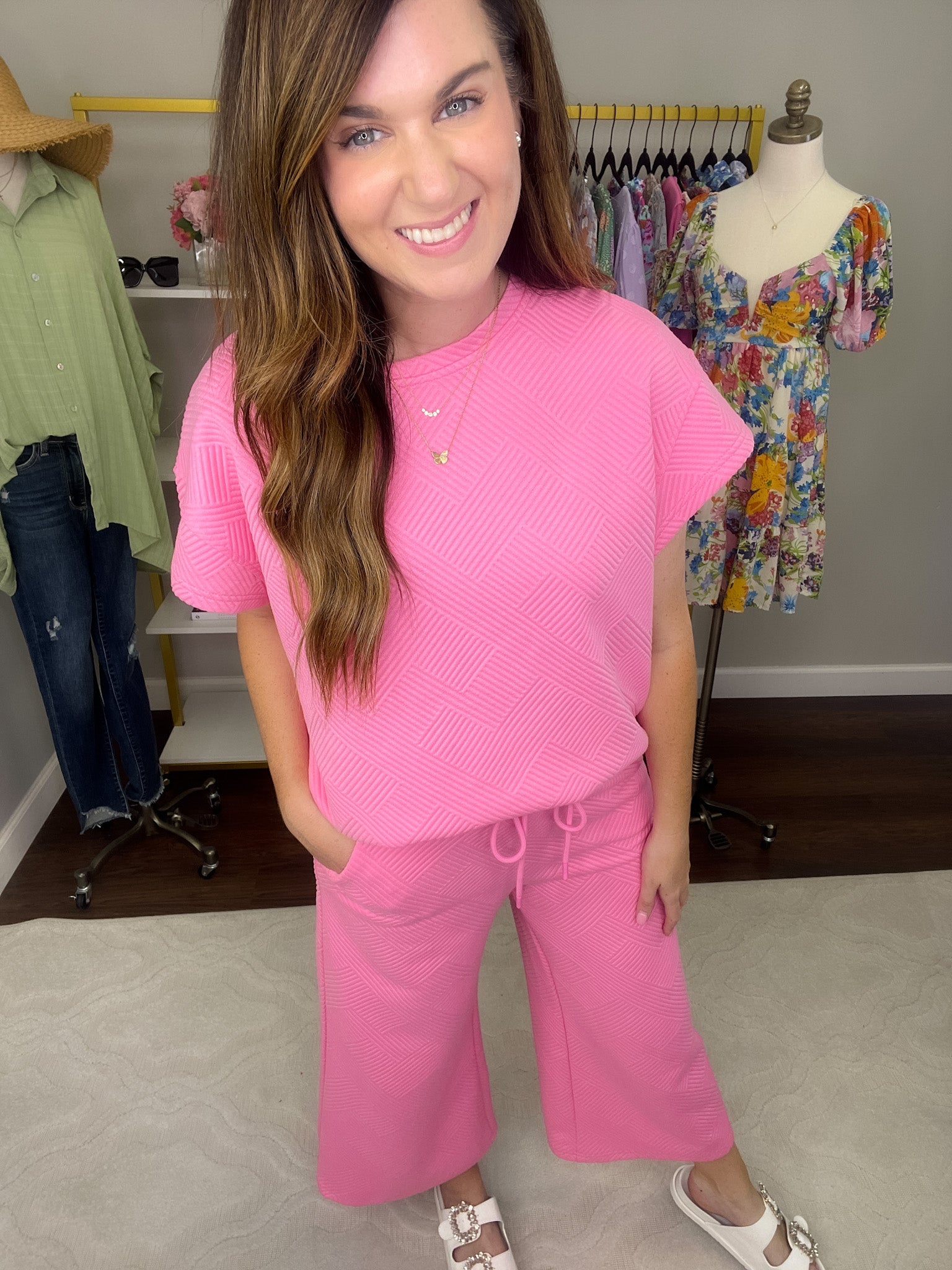 Call My Jet Textured Pants in Bubble Gum