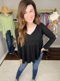 *BELLES & DOORBUSTER* Hughes V-Neck Peplum Top in Black *Final Sale*