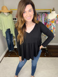 *BELLES & DOORBUSTER* Hughes V-Neck Peplum Top in Black