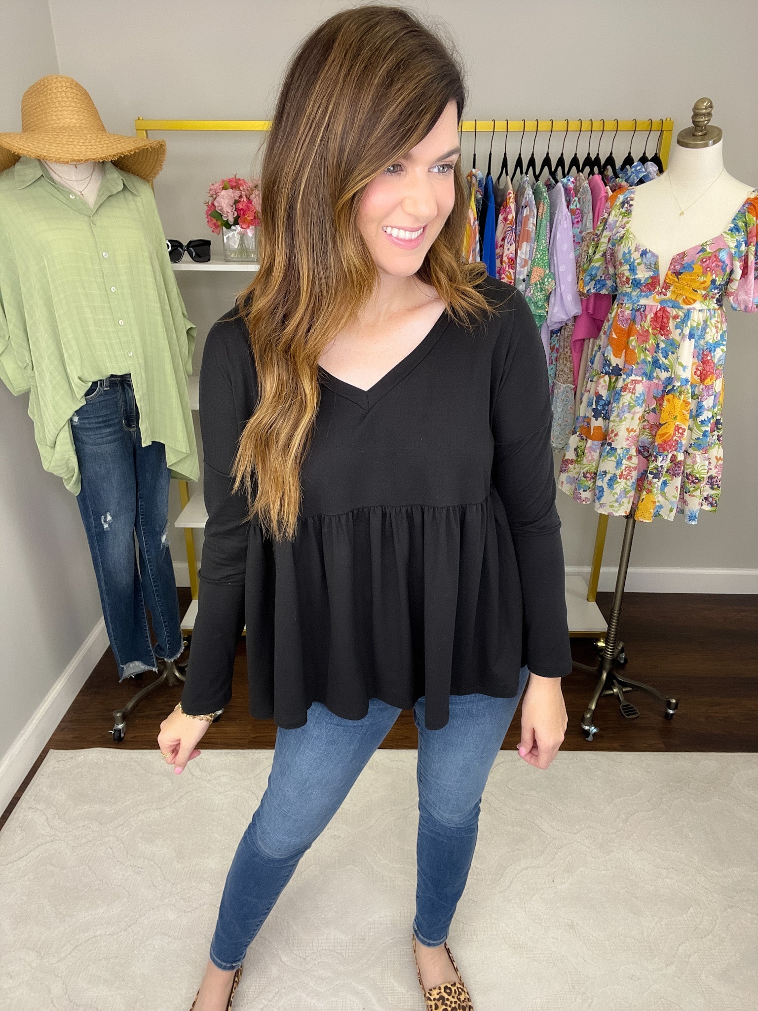 *BELLES & DOORBUSTER* Hughes V-Neck Peplum Top in Black *Final Sale*