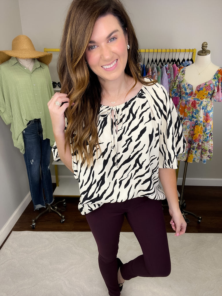 Stripe a Pose Top in Ecru