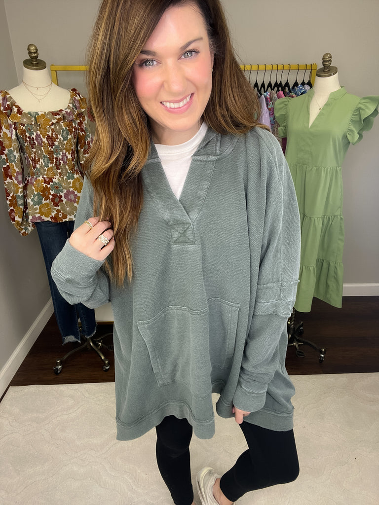 Mono B Fall Road Trip Hooded Pullover in Evergreen