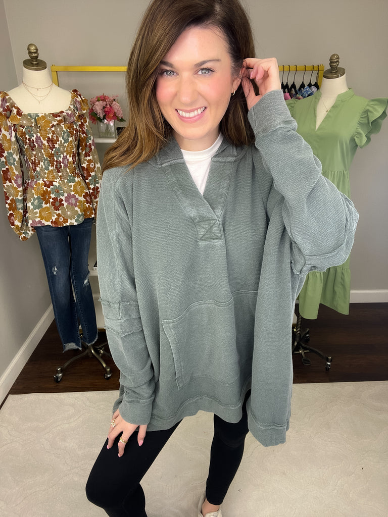 Mono B Fall Road Trip Hooded Pullover in Evergreen