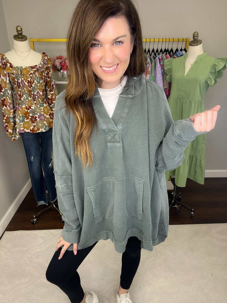 Mono B Fall Road Trip Hooded Pullover in Evergreen