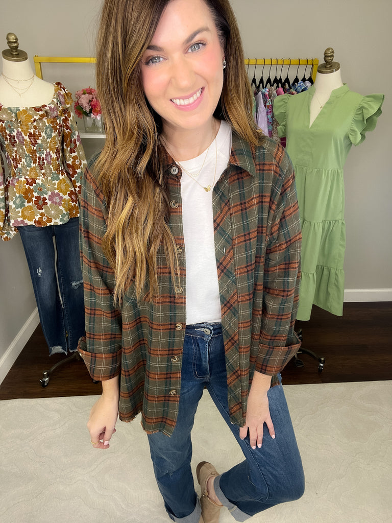 Truly Talented Plaid Button Down in Olive