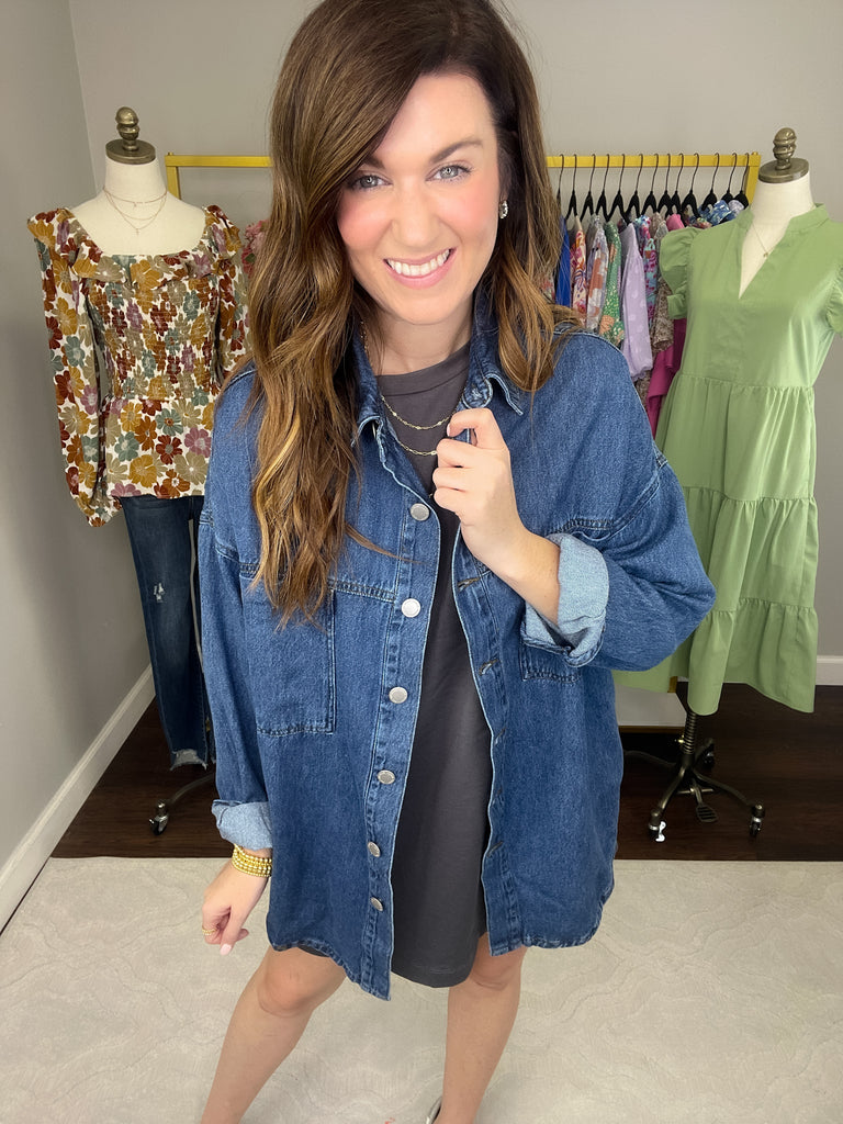 Risen Andy Boyfriend Shacket in Dark Denim