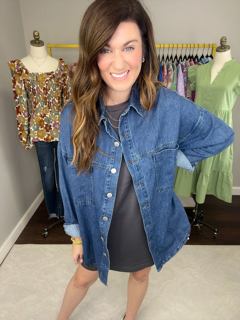 Risen Andy Boyfriend Shacket in Dark Denim