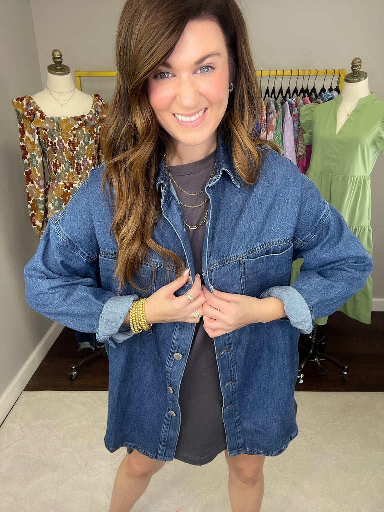 Risen Andy Boyfriend Shacket in Dark Denim
