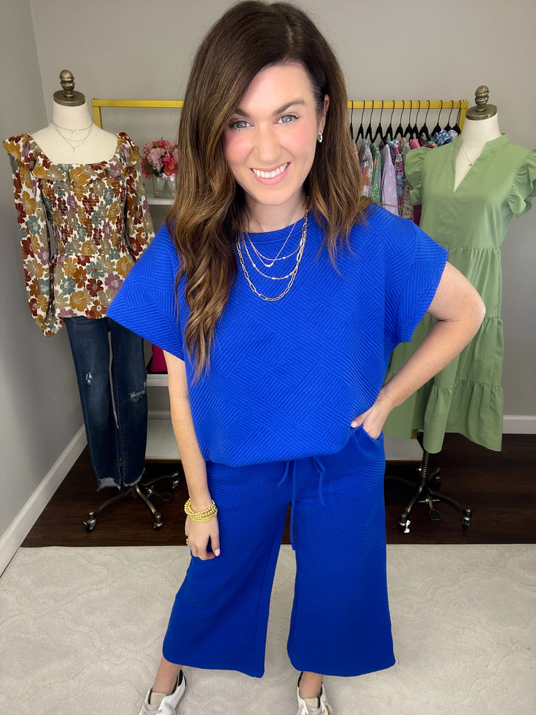Call My Jet Textured Top in Royal