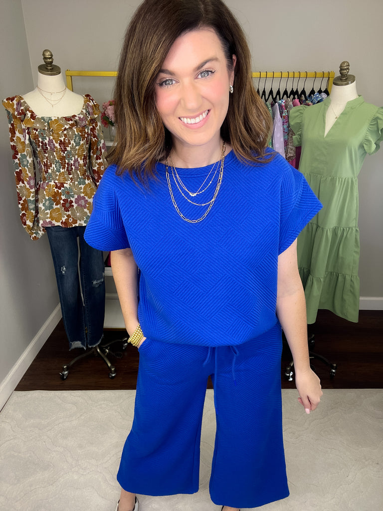 Call My Jet Textured Top in Royal
