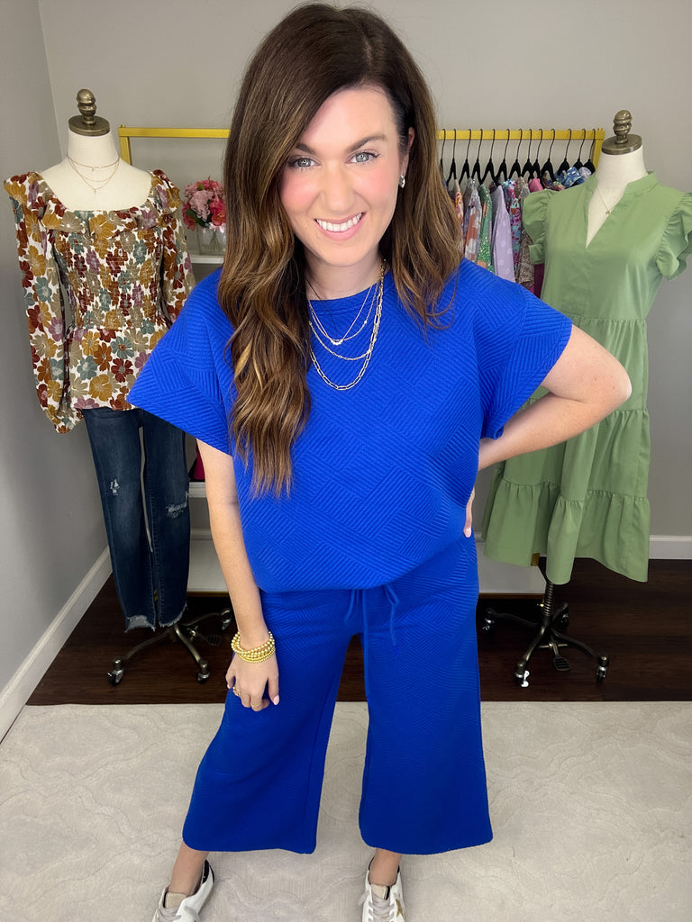 Call My Jet Textured Top in Royal