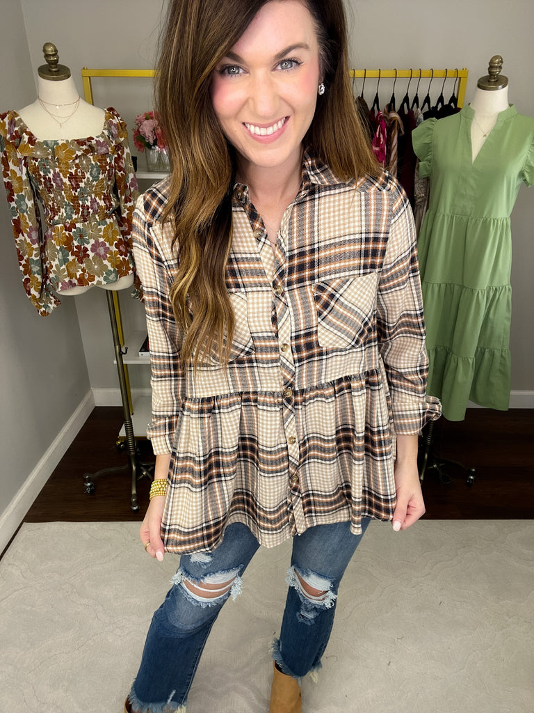 Fill Your Cup Plaid Peplum Top