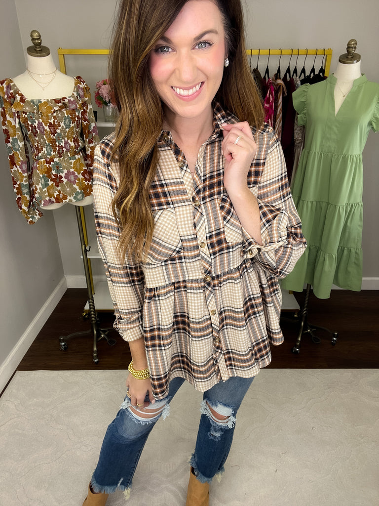 Fill Your Cup Plaid Peplum Top