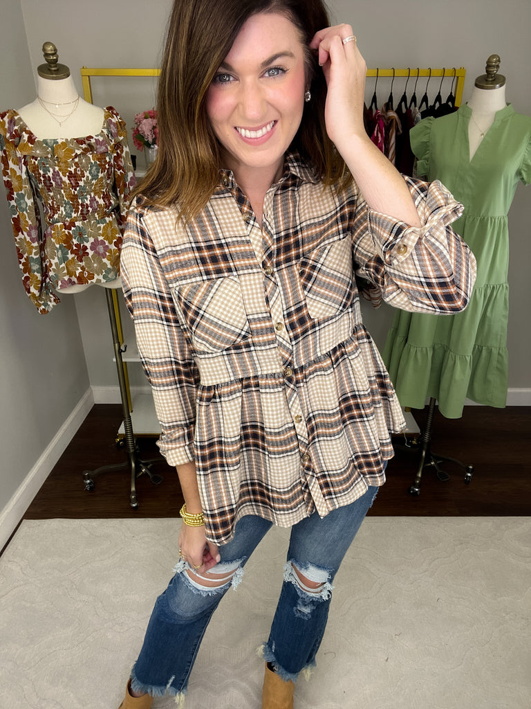 Fill Your Cup Plaid Peplum Top