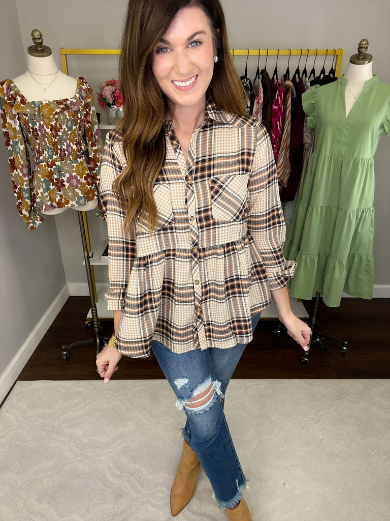 Fill Your Cup Plaid Peplum Top