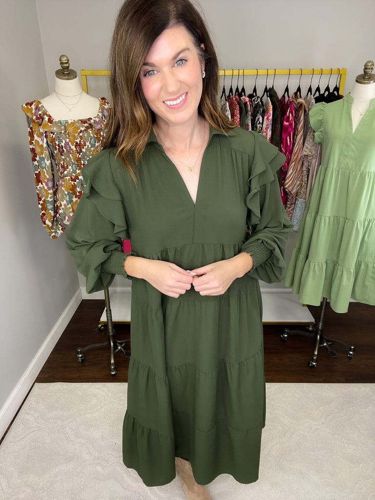 Easy to Please Midi Dress in Olive