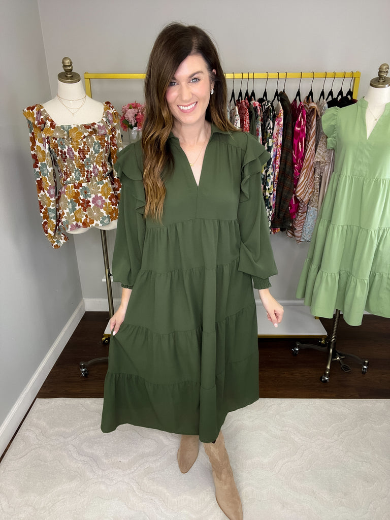 Easy to Please Midi Dress in Olive