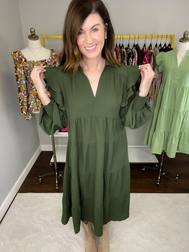 Easy to Please Midi Dress in Olive