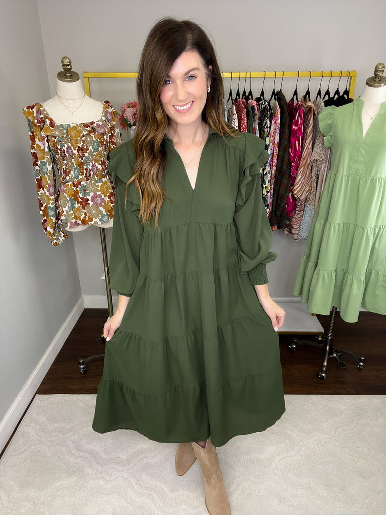 Easy to Please Midi Dress in Olive