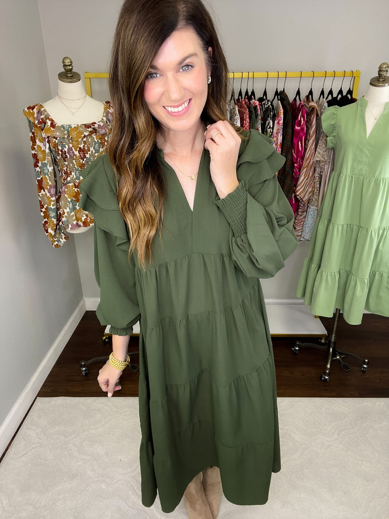 Easy to Please Midi Dress in Olive