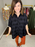 Play It Up Polka Dot Button Down in Black