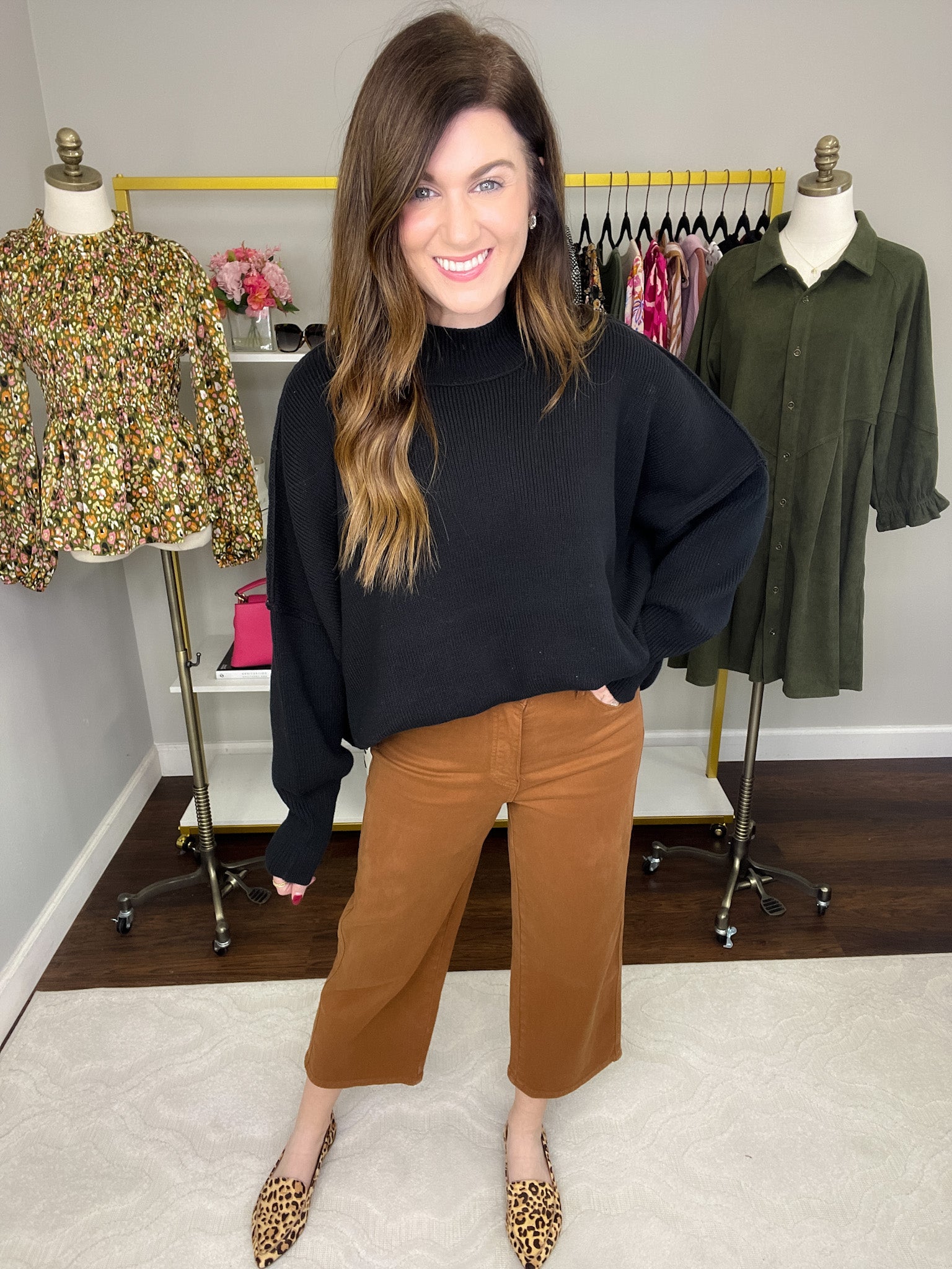 Judy Blue Briar High Rise Control Top Wide Leg Crop Jeans in Camel