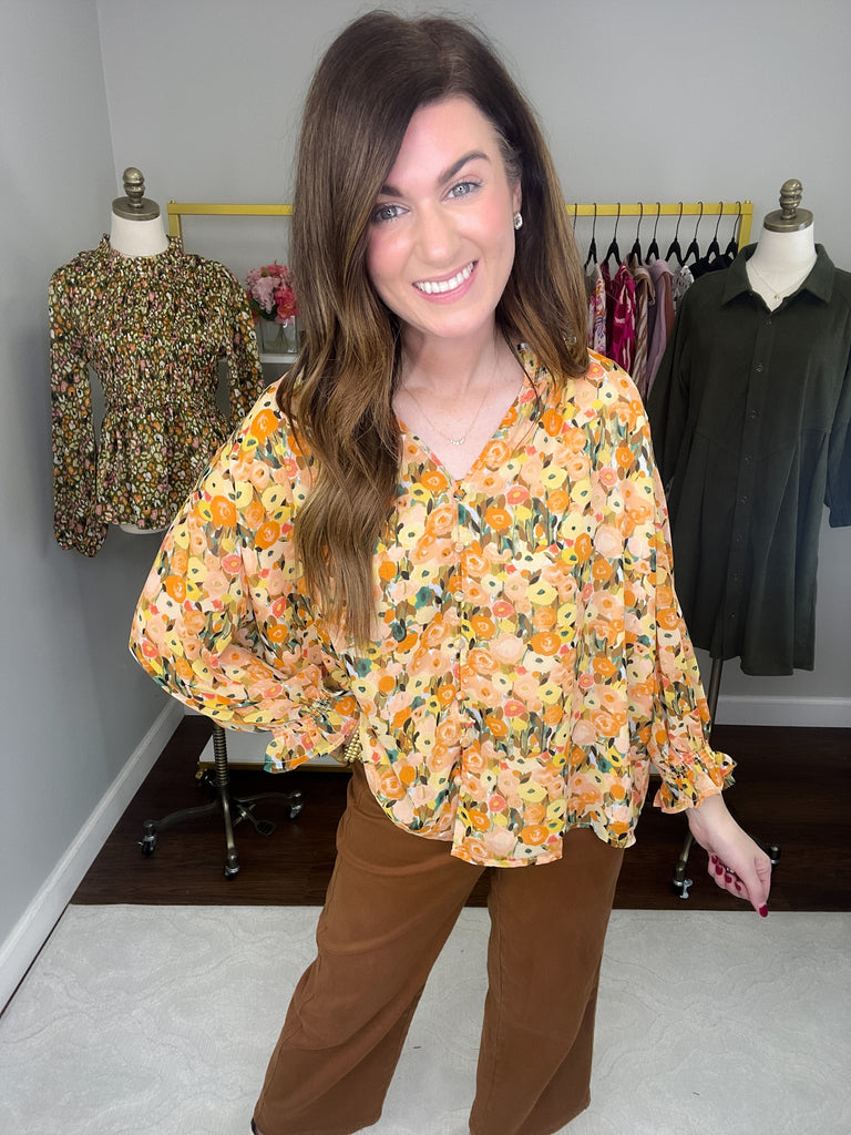 Full Table Floral Top in Persimmon