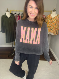 Mama Glitter Long Sleeve Tee in Black