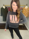 Mama Glitter Long Sleeve Tee in Black