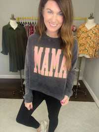 Mama Glitter Long Sleeve Tee in Black