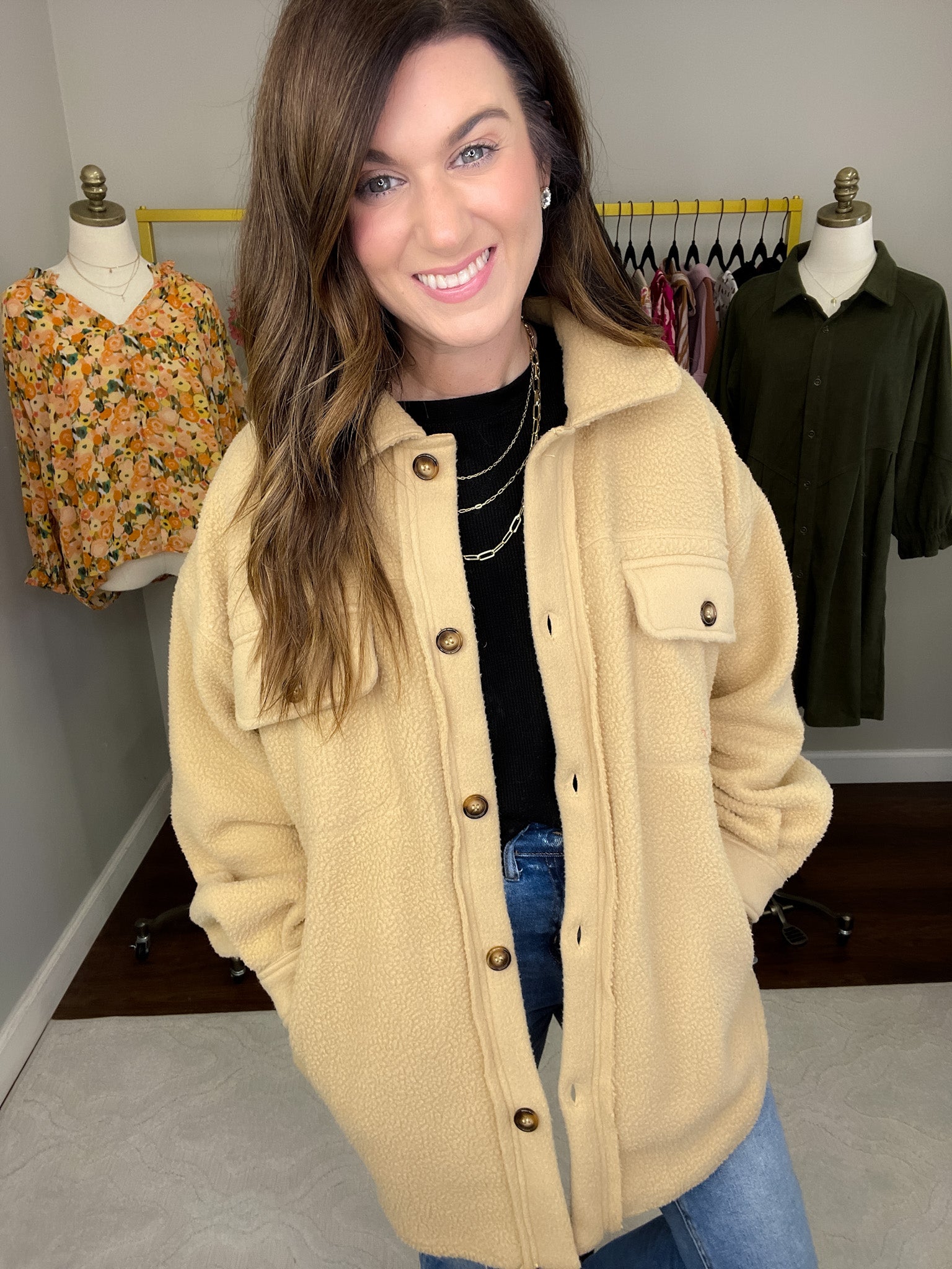 Winter Winds Fleece Shacket in Taupe