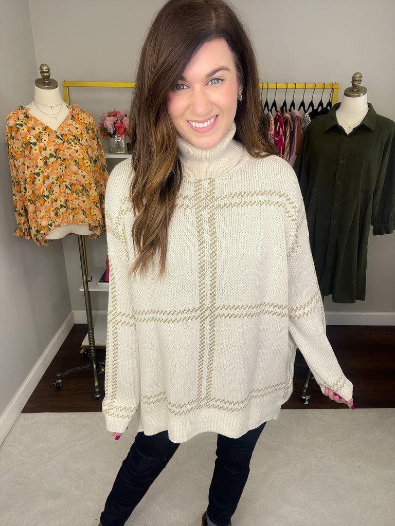 Timeless Tale Grid Print Sweater in Cream/Taupe