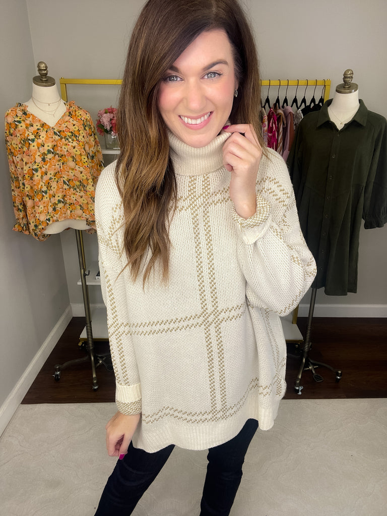 Timeless Tale Grid Print Sweater in Cream/Taupe