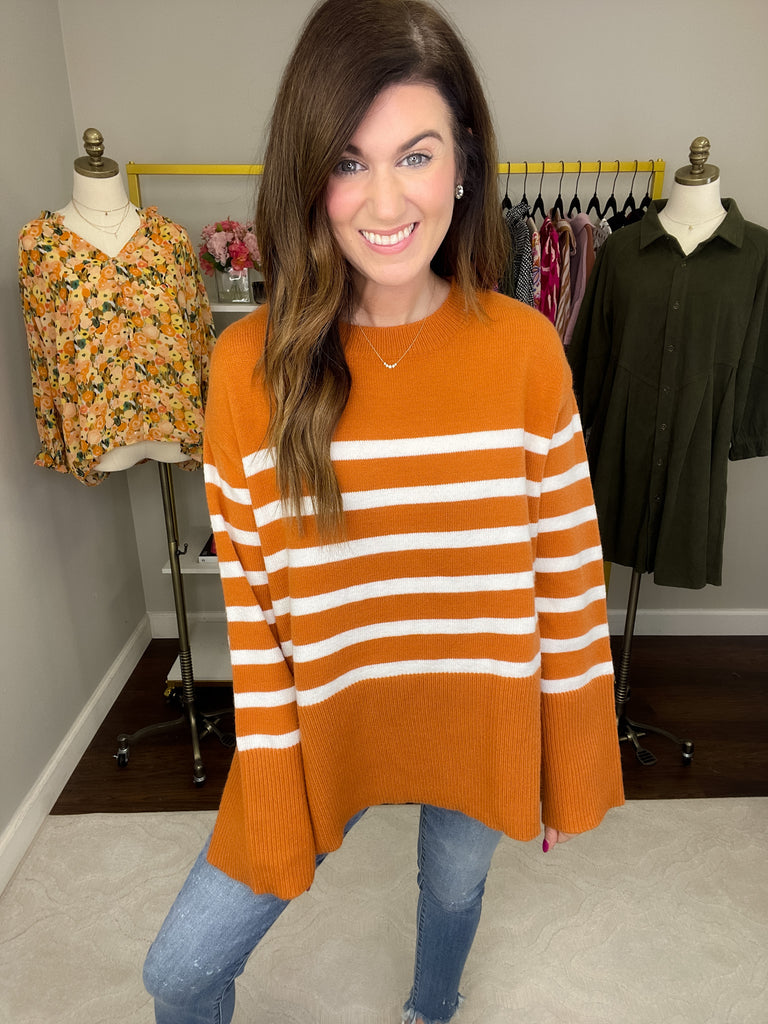 Fireside Comfort Striped Sweater in Rust