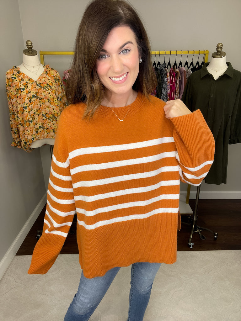 Fireside Comfort Striped Sweater in Rust