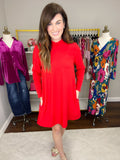 Blaine Ruffle Neck Dress in Red