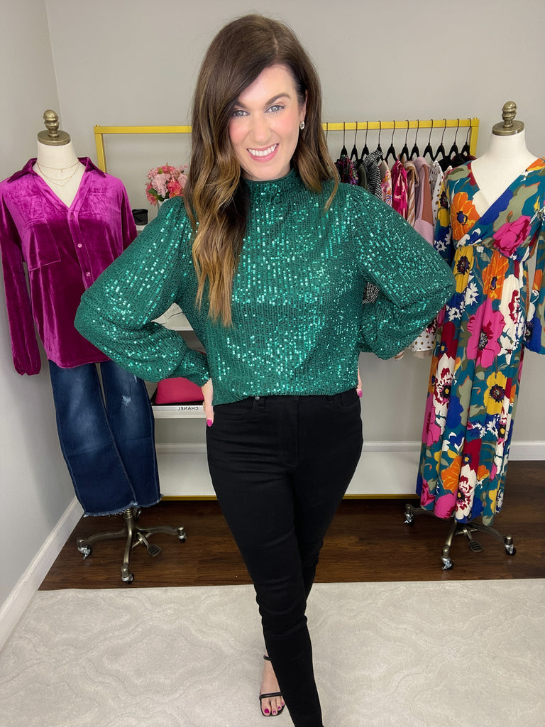 Isabella Sequin Mock Neck Blouse