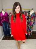 Coziest Pick Turtleneck Sweater Dress in Red