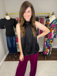 Looks Luxe Tie Neck Tank in Black