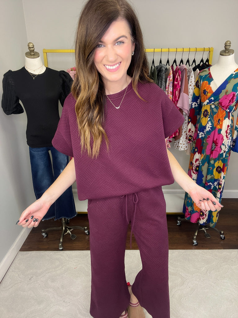 Call My Jet Textured Top in Burgundy