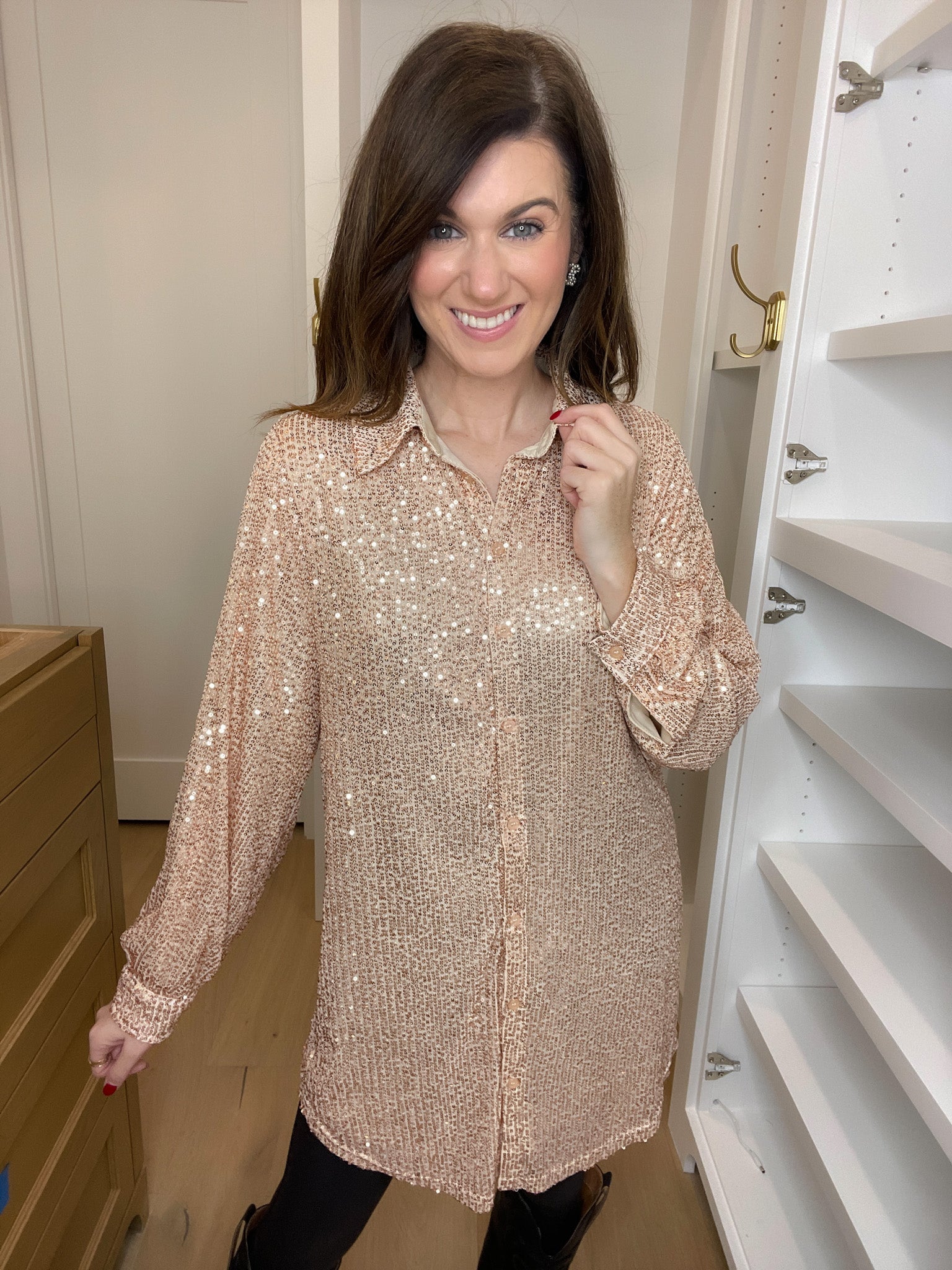 All That Glitters Sequin Shirt Dress