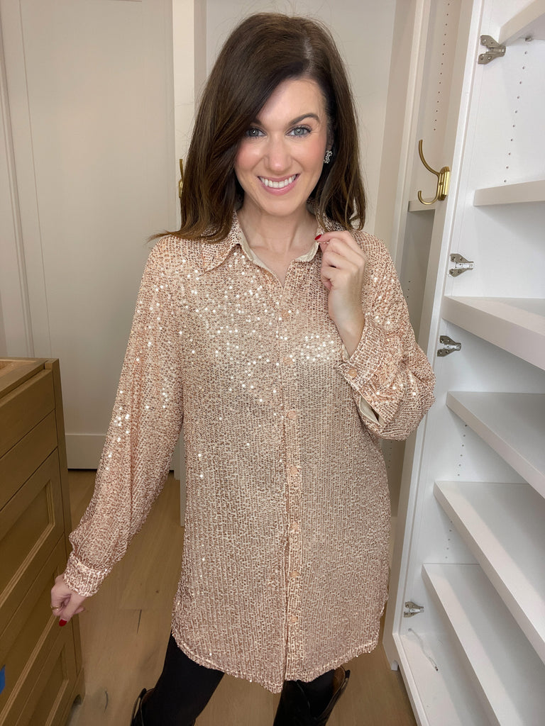 All That Glitters Sequin Shirt Dress